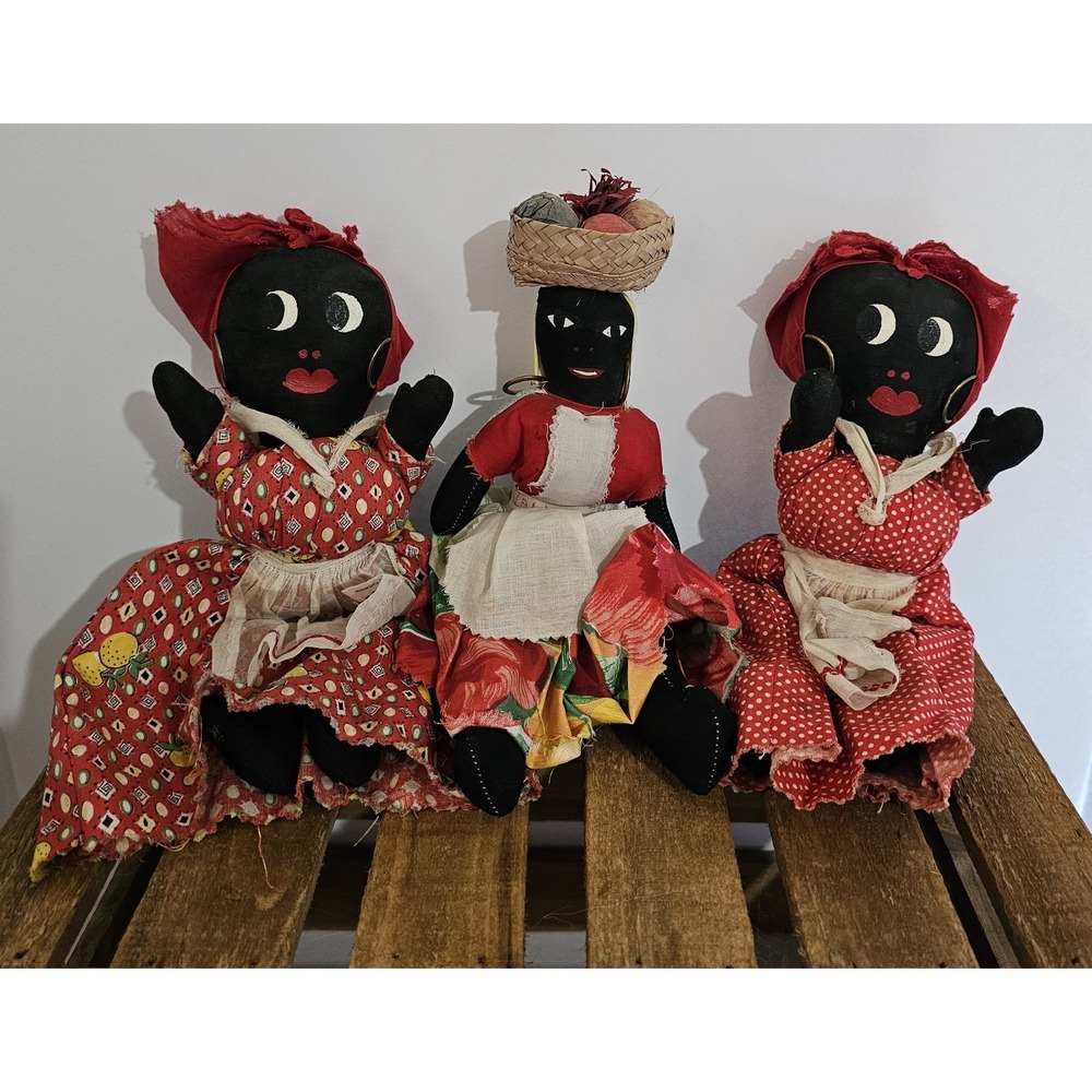 Vintage Handmade Jamaican Ragdolls Set Of 3